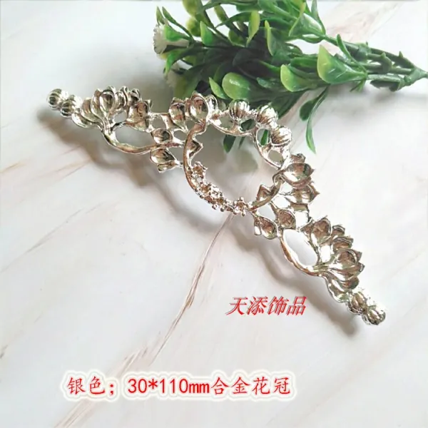 머리 악세사리 DIY 엔틱 합금 화관 나뭇가지 월아 영락 비녀 걸음걸이로 기색을 보존하다 크롬 신부 재료 4694896188, 화관 실버 한 개