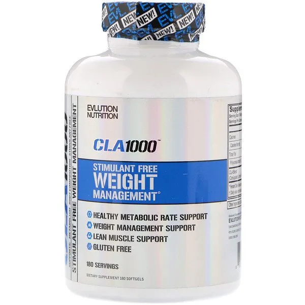 EVLution Nutrition CLA 1000 각성제 무함유 체중 관리 180 소프트젤, 1개