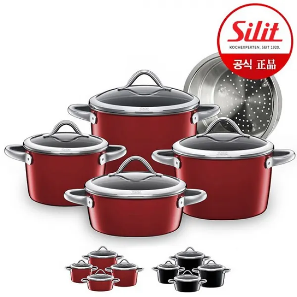 백화점정품[실리트] 비탈리아노 실라간 냄비 4종 세트+24cm 찜기, 블랙, 상세설명 참조