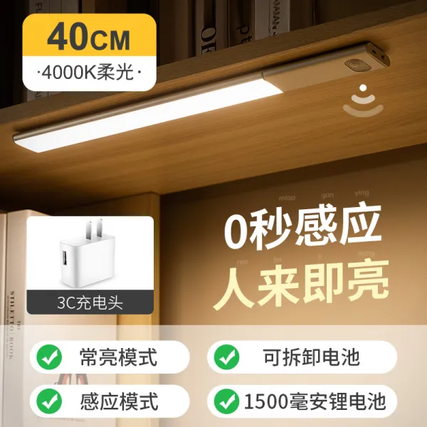 Mar.26 61번 스마트 인체감지 LED 무연등 충전식 무삽전 복도 야광 밤 벽등 자동 점등Z, 7_40cm 자연광 [상 광 + 인체 감응 + 무극 조