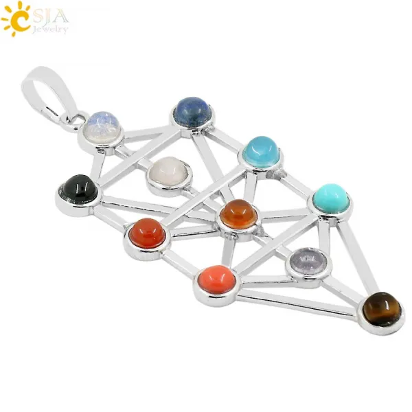 Csja 7 Chakra Kabbalah 생명의 나무 쥬얼리 부적 기호 상징적 인 피라미드 치유 오팔 부적 Reiki Chakra 펜던트 선물 E034