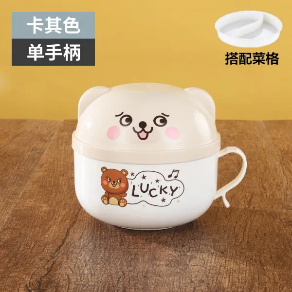 면기 가족 3식구 그릇과수저 세트 타입학생 라면그릇 뚜껑포함 스테인레스 귀여운 도시락 소녀감성 기숙사 컵라면, T14-편수냄비 카키(숟가락)(요리와 함께)