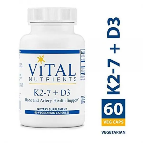 VitalNutrients Vital Nutrients K2-7 D3 뼈 동맥 건강 지원 60캡슐, 1개, 1