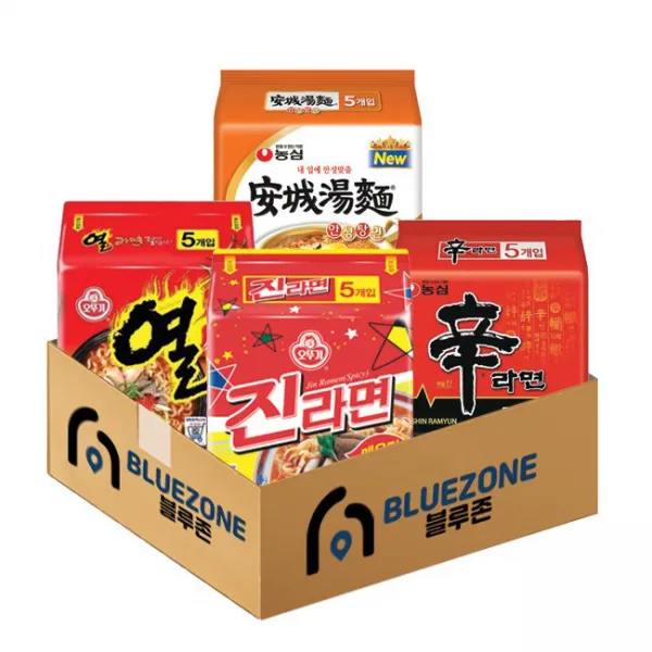 [블루존] 농심 오뚜기 봉지라면 4종 (신라면5p + 안성탕면 5p + 진라면매운맛5P + 열라면5P), 1세트