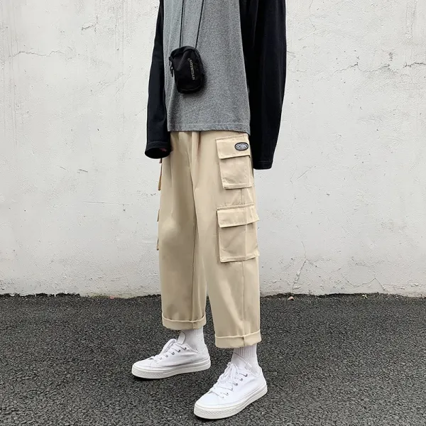 카키 문한하다 코디 남자 가을 캐주얼바지 와이드 루즈핏 트렌드 스트레이트핏 일자 카고바지 3861134077
