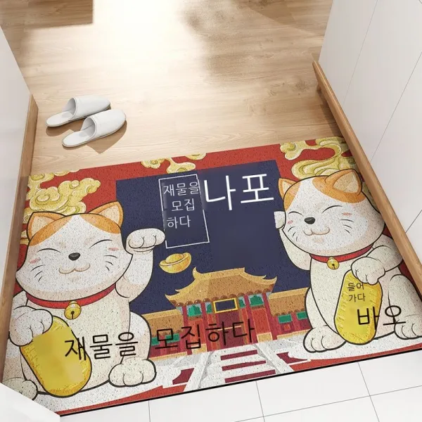 행운의 고양이 도어 매트 도어 인입 도어 매트 실크 링 가정용 풋 매트 안팎으로 안전한 베란다 카페트, 행운의 고양이 - 행운의 고양이, 120*200CM