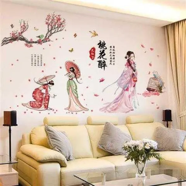 태환오픈마켓 점착시트지 접착 거실 침실 홈실 엔틱한디자인 그림 티비 기함 벽데코시트지 아플리케, 우셴쯔 _고전미 여성 빅사이즈