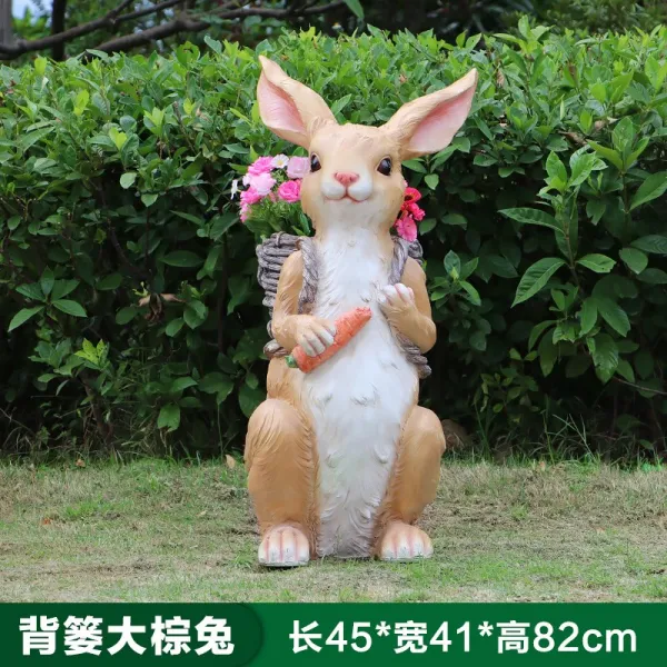 장식미니어처 실외 화원 정원 별장 장식 조경 풍경 소품 조소품 모방 애니멀 애니메이션 나무수지 토끼 장식품, T11-등짝 빅브라운 토끼