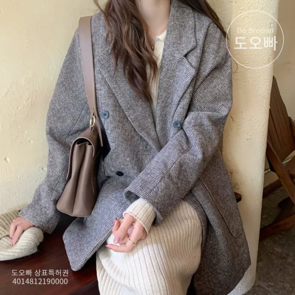 도오빠 오버핏 여성 자켓 모직 더블 코트 울코트 가을 겨울 테일러드 보이프레드 여자자켓 20대 30대 패션 데일리 정장 데이트룩 트렌드 심플 모던 프렌치
