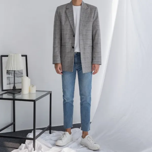 남성 겨울 체크 자켓 블레이져 빅사이즈 정장 룩 P527