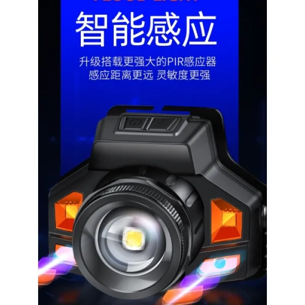 [해외배송] 헤드램프 LED헤드라이트줌 감지 강광 헤드램프 초광 충전 헤드 LED 핸드헬드-51410, 09.수집가입 선물 한 부를 증정하, 단일옵션