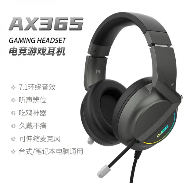 헤드폰 AX365게임 이어폰 usb연결구 풀커버 스피커 마이크 유선 데스크탑컴퓨터 필기노트 e-sports방송 마이크포함 전~, #01-블랙색