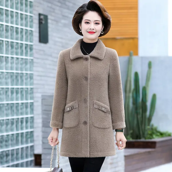 동셀링 중노년 모직코트 엄마 겨울 가을 옷 인조 밍크 기모 여성의류 모직물 일체