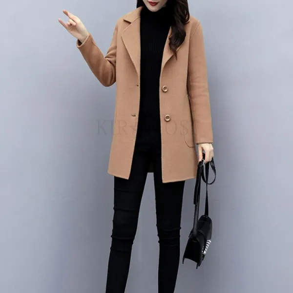 Kirahosi 롱코트 가을 겨울 여성 모직 캐시미어 롱코트 자켓 아우터 슬림핏 코트 110 348 Hsvam4w