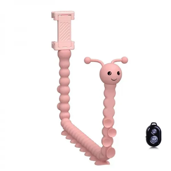 휴대폰액세서리 아이디어 문어 애벌레 편안한 핸드폰거치대 빨판 침대헤드 국다용도 자동셔터 차량용 지지대, T04-업그레이드 핑크+셀카봉, 기본