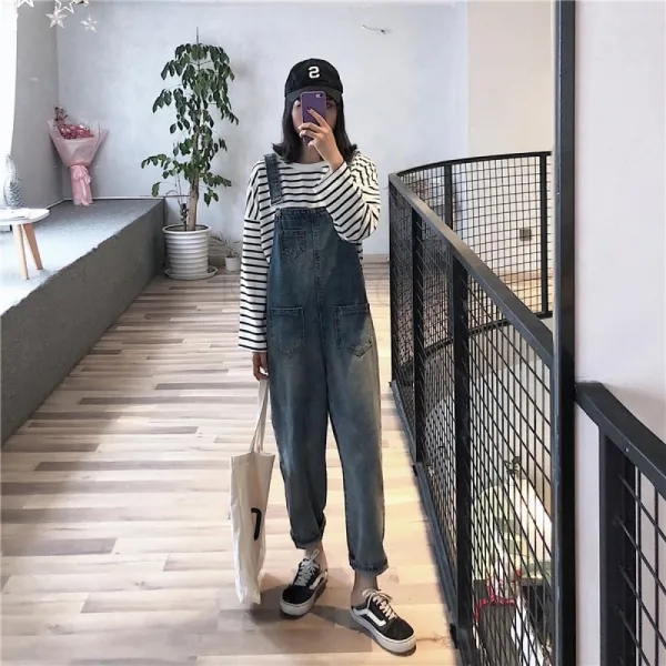 Kirahosi 박시 데님 멜빵바지 학생 귀요미 데일리 498호+덧신증정 Chjmzmwi