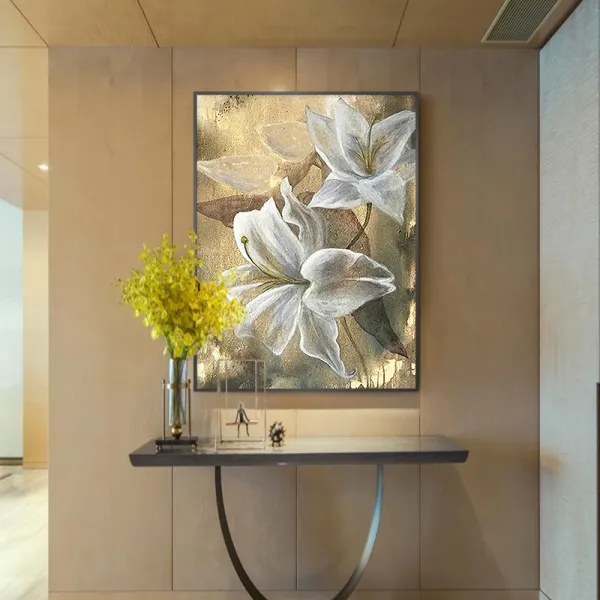 금빛 풍경 하얀 백합 보석십자수 벽장식 비즈 큐빅 구슬 만들기 집에서하는취미, 80x100cm