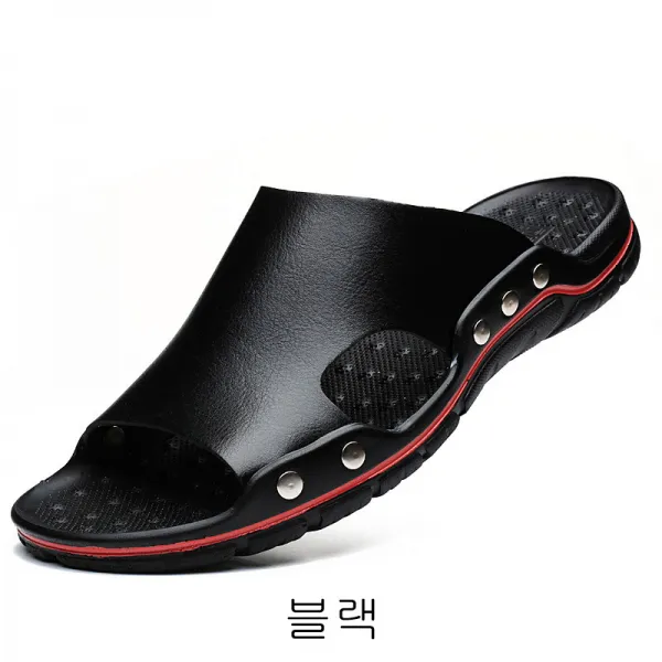뉴타임즈5 슬리퍼 남자 여름가죽 한 글자의 편안한 습기 샌들 남성 미끄럼 방지 소가죽 사이즈 비치슈즈 신음 XZ01 A25