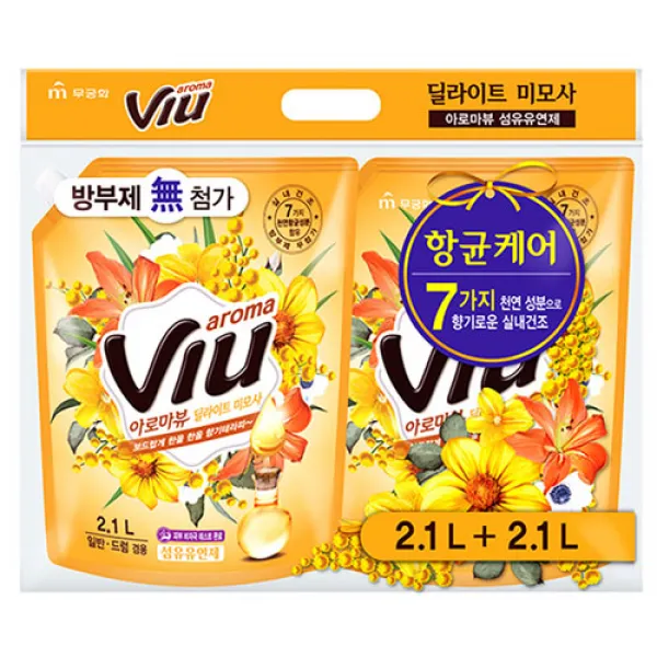 무궁화 아로마뷰 딜라이트 미모사 (2.1L+2.1L) x4개 리필팩 섬유유연제, 4개, 2.1L