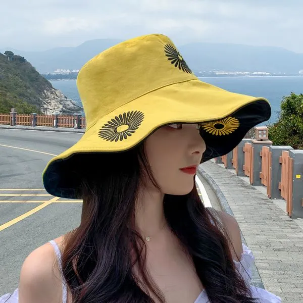 작은 데이지 버킷햇 벙거지 모자 골프 여자 코디 챙 넓은 얼굴햇빛가리개