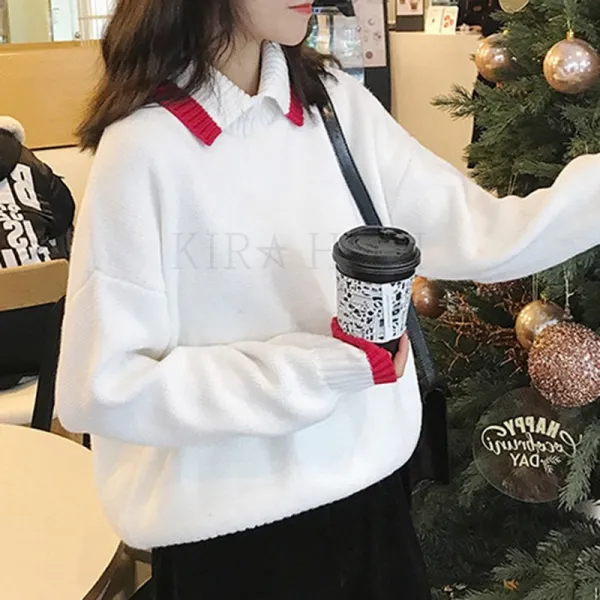 Kirahosi 모던 여성 Polo넥 니트 셔츠 슬림 추동 데일리 스웨터 48호+덧신증정 Bd4mw9bu