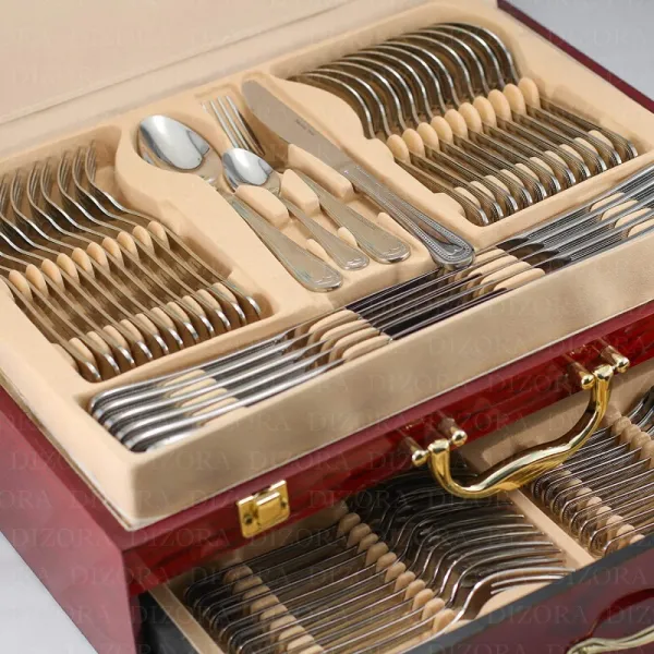 DIZORA 65-Piece Flatware Set for 12 Premium 18/10 외과 용 스테인리스 식기 식기 서비스 안주인 서빙 세트 선물용 나무, 단일옵션