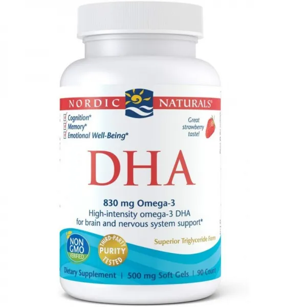 노르딕 Naturals DHA 오메가 -3 - 뇌 및 신경계 지원 보충 교재 딸기 맛을 낸 90의 연약한 젤, 단일상품