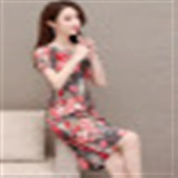 의몽희 2019여름 신상 패션 슬림 복고 치파오 꽃망울이 날씬해 보이는 원피스 F2696 레드 XL, 단일상품