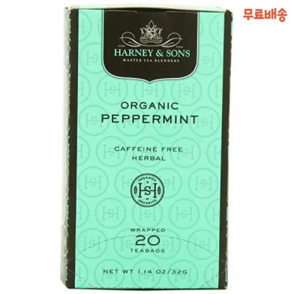 Harney & Sons 하니앤손스 오가닉 페퍼민트 허브 20티백 1.14 oz 20 teabags Caffein free herbal, 1개