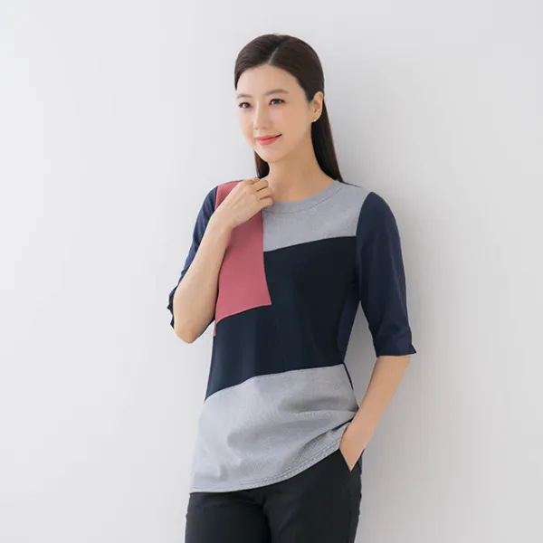 엄마옷 마담4060 스퀘어배색티셔츠 TE003088