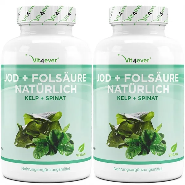 Vit4ever 독일 비트포에버 켈프+시금치 추출물 요오드 150mg 엽산 800mg 180캡슐 2팩, -