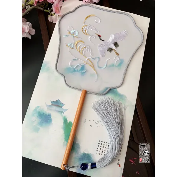 차이나 클래식 대 단아한 자수 동이 궁중 에스닉 COS 카메라 숏 토끼 원형 여성 여름, 단교소 우산 핸들스틱 15CM 롱
