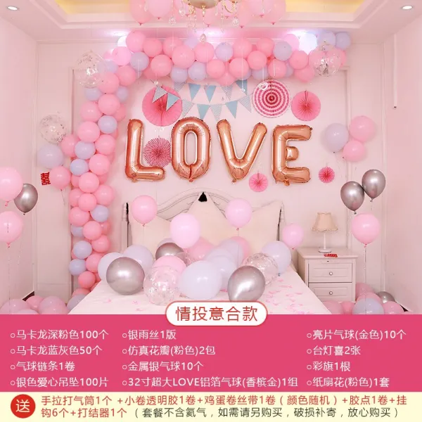 파티풍선 결혼 대전 혼수용품 신혼방 인테리어 세트 루비 풍선 셀럽 아이디어 결혼식 침실 마카롱, T02-로즈레드 세트 16의기투합