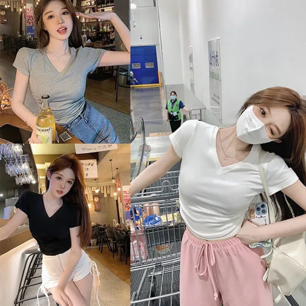 상관없다 바람과 달처럼 봄바람 쐬다 v넥타이 날씬하다 몸매 날씬하다 다색 반팔 T 한류 캐주얼 룩