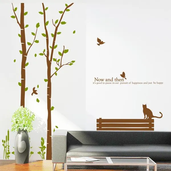 Dc 그래픽스티커 Ph223 고양이와새의숲속안식처 초코릿브라운+라이트올리브