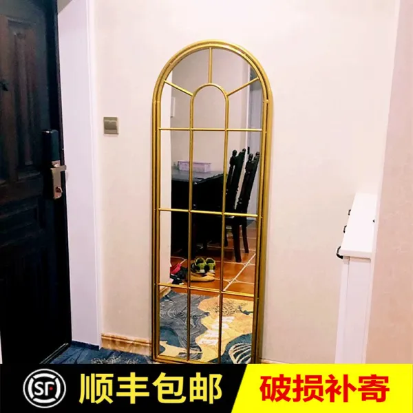 창문거울 전신거울 아치형 홈카페 레트로감성 북유럽 레트로 연철 드레싱 거울 홈 전신 바닥 거울 의류 매장 피팅 거울 거실 벽 매달려 장식 거울, 기본사이즈 + 프레임만 구매시 선택후 배송메모에 기입해주세여