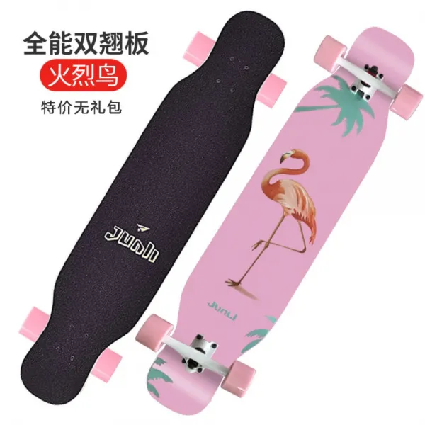 튼튼한 롱보드 taobao 파스텔 컬러 디자인 입문용 전문가용 스케이트 보드, 전능 한 더블 로커 (충돌 방지 스트립을 보내기위한 특별 제안) 플라밍고