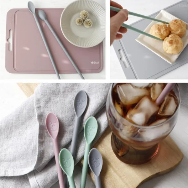 미니 티스푼겸용 실리콘 요리젓가락 저분 롱젓가락 1개 그레이