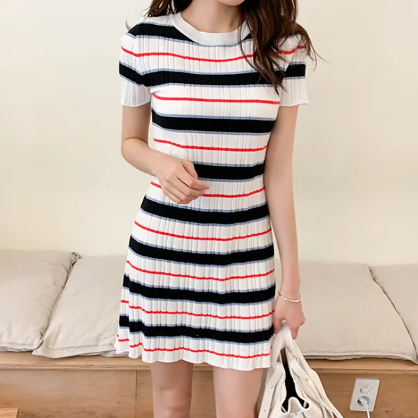 블랙홀제이 여성용 컬러 스트라이프 원피스