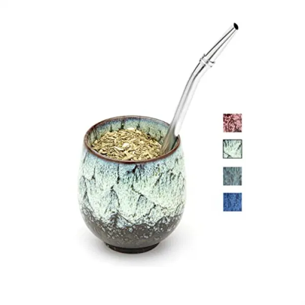 Balibetov Yerba Mate 세트 - 세라믹 메이트 컵 - Bombilla (빨대)와 청소 브러시 ​​함께 - 현대 Yerba Mate Gourd - Yerba Mate 느슨한 잎 음주를위한 깨끗한 동료 구루도이 간단하다. (겨울), 본상품, 본상품