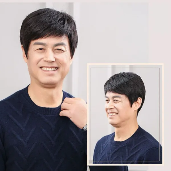 전진 헤어 남성 가발 투구 드리다 아버지 중노년 진발 가발 투구 자연스럽다 리얼하다 젊다 스타일 전 투구, {