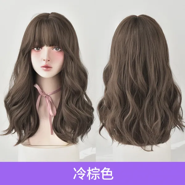 여성 중장발 내추럴 전 넥 워머 긴 웨이브 식 에어 앞머리 인싸템 스타일링 스타일리시 블랙, 1, 콜드 브라운 52cm
