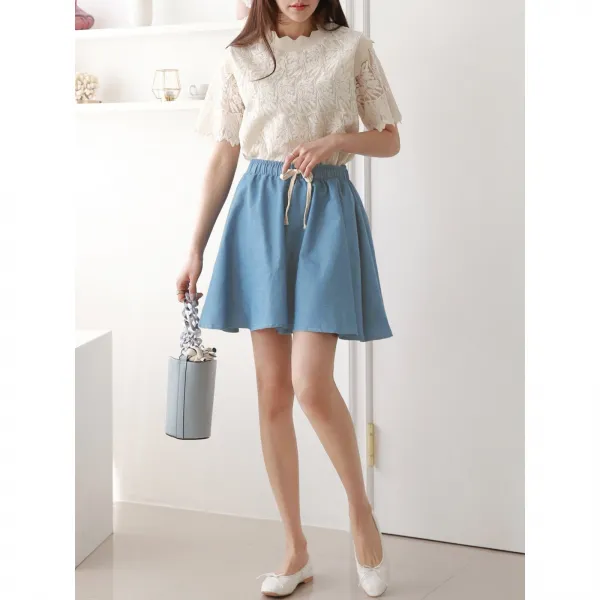 [오버나인] 여성 데님 와이드 플레어 밴딩 치반바지