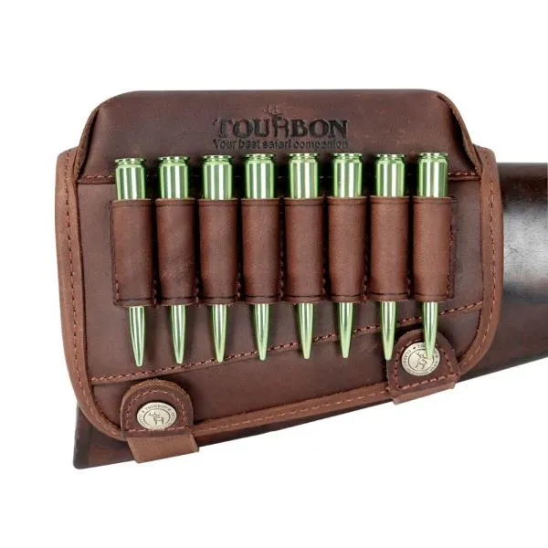 Tourbon Rifle Gun Buttstock 뺨 레스트 라이저 패드 리얼 가죽 W/탄약 카트리지 홀더. 306.30 08 슈팅 사 한개옵션0