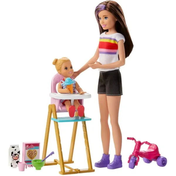 Barbie Skipper Babysitters Inc. 베이비 시터 선장 인형 수유 기능이있는 유아용 인형 유아용 의자 세, 한 가지 색
