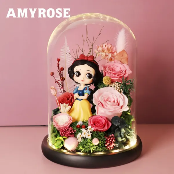 AMYROSE 영생 꽃 장미꽃 선물케이스 유리 커버 만화 장식품 백설 공주 칠석 발 렌 타인 데 이 스승 의 날 생일 선물 로 여자친 구 절친 결혼 꽃 속달 백설 공주