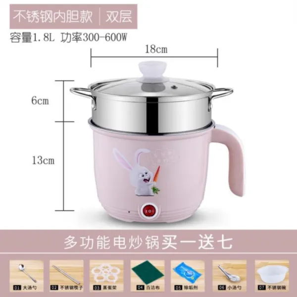 죽제조기 내피 가정용 숙소용 타입학생 냄비전기 뜨거운냄비 뚜껑 침실용 현대적인 찜통 죽끓이기 싱글 밥솥 전기, T03-카키(불가능 기름띠 7자례+찜통)