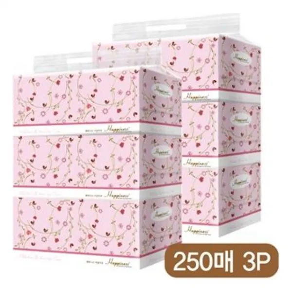 해피니스 미용티슈 250매 새와꽃 3P 기성품 1250개 인쇄불가능, 1개