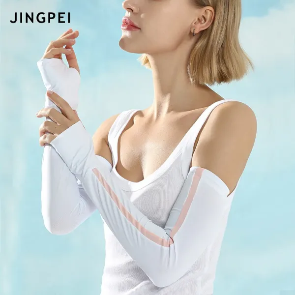 JINGPEI 아 이 스 티 매 쉬 여자 여름 선 케 트 라 남자 아웃 도 어 라인 운전 하 다 아 이 스 선 케 어 슬리브 리 스 트 라 이 프 스 트 라 이 프 투피스 하 얀 / 아 이 스 파 우 더