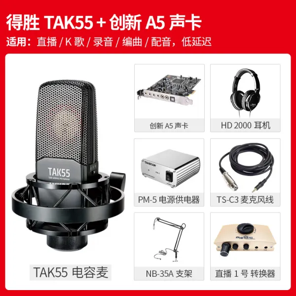 악기용스탠드 Takstar/TAKSTAR TAK55소리 심전 그램스타일 설비 전체세트 셀럽 방송 K노래전용 사운드카드 핸드폰~, #01-공식모델, *08-6세트 :A5세트